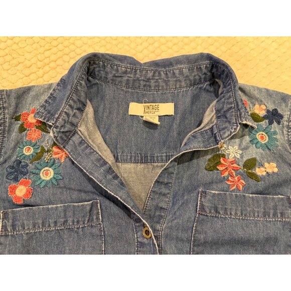 Vintage America Blues Embroidered Denim Button-Up Shirt With Floral Design Women - Picture 7 of 10